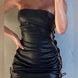 MESHKI Faux Leather Lace-Up Mini Dress – Size M / 6 EC